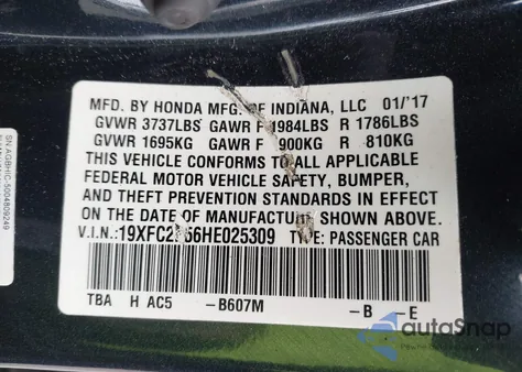 2017 Honda Civic Lx z USA, uszkodzony, nr VIN 19XFC2F56HE025309
